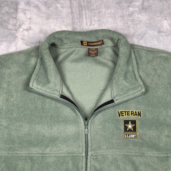 Harriton US Army Veteran Fleece Jacket Full Zip Green Mens 2XL - Picture 3 of 10
